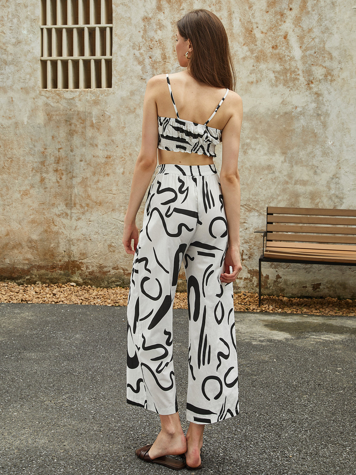 Maxct Irregular Print Pockets Belted Pants Set