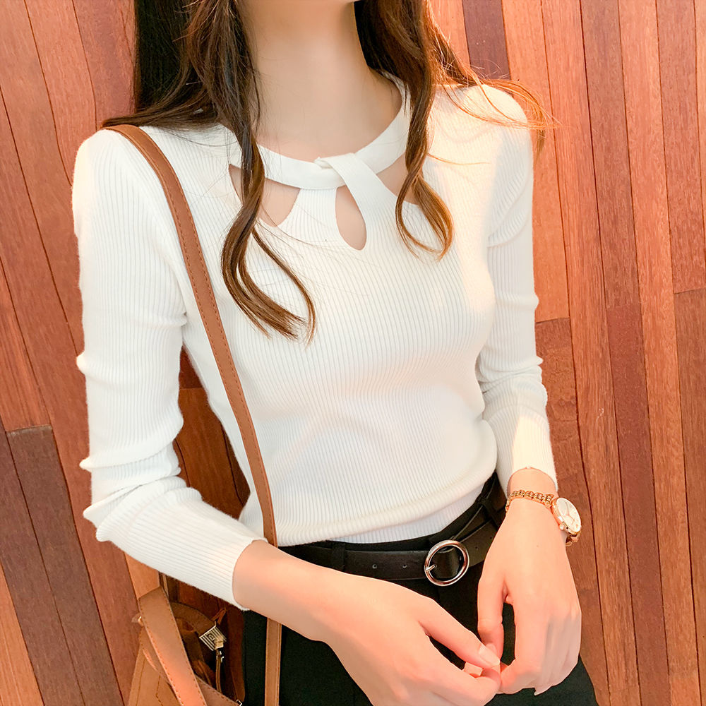 Maxct Winter Hollow Out Sexy Solid Sweater Ladies Elegant Fashion Slim Bottoming Knitting Pullover Tops Women Casual Jumper