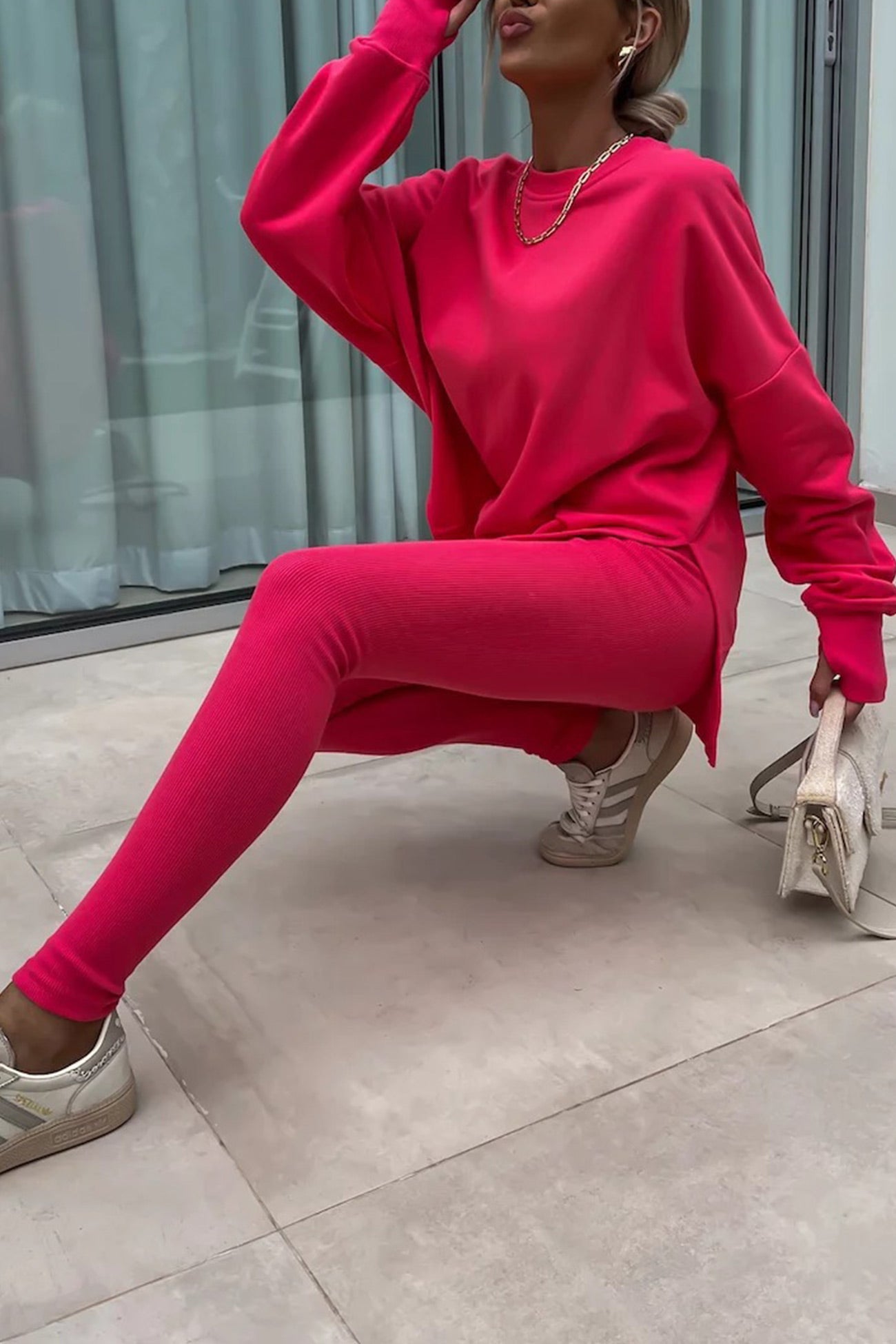 Maxct Crew Neck Slit Sweatshirt Legging Suits