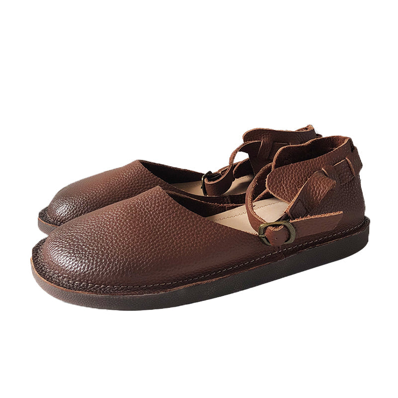 Middle English Handmade Flat Mary Jane Round Toe Retro Sandals Maxct