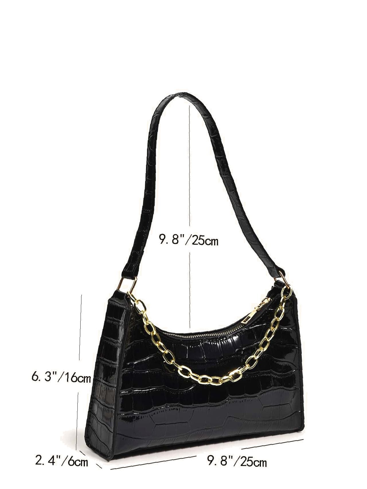Bag For Love - Chain Decor Croc Embossed Maxct Bag  - Women Maxct Bags