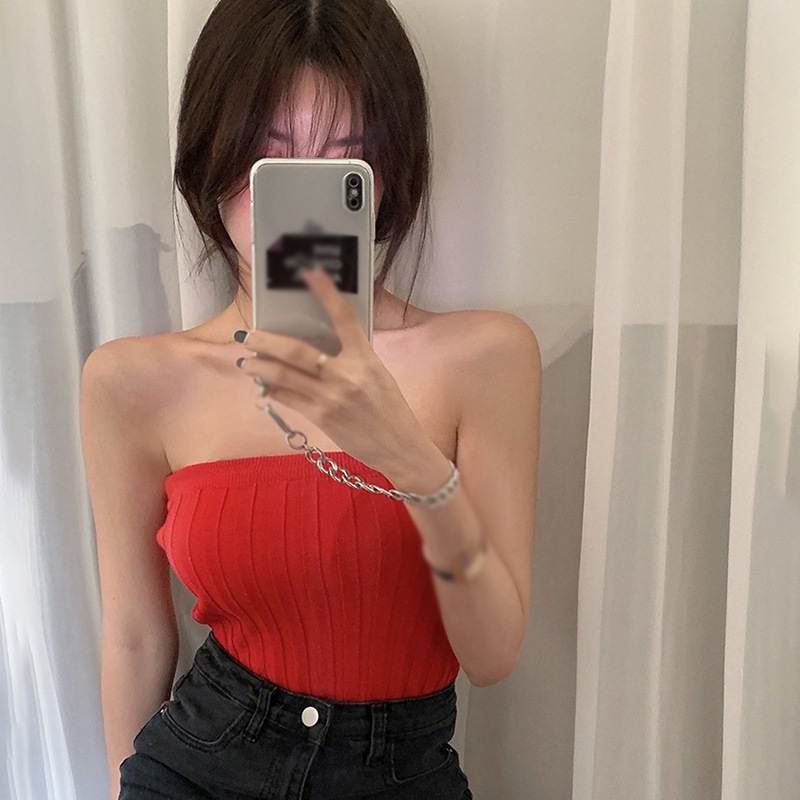 Maxct Tube Top For Women Short Sleeveless Vest Summer Solid Color Tops