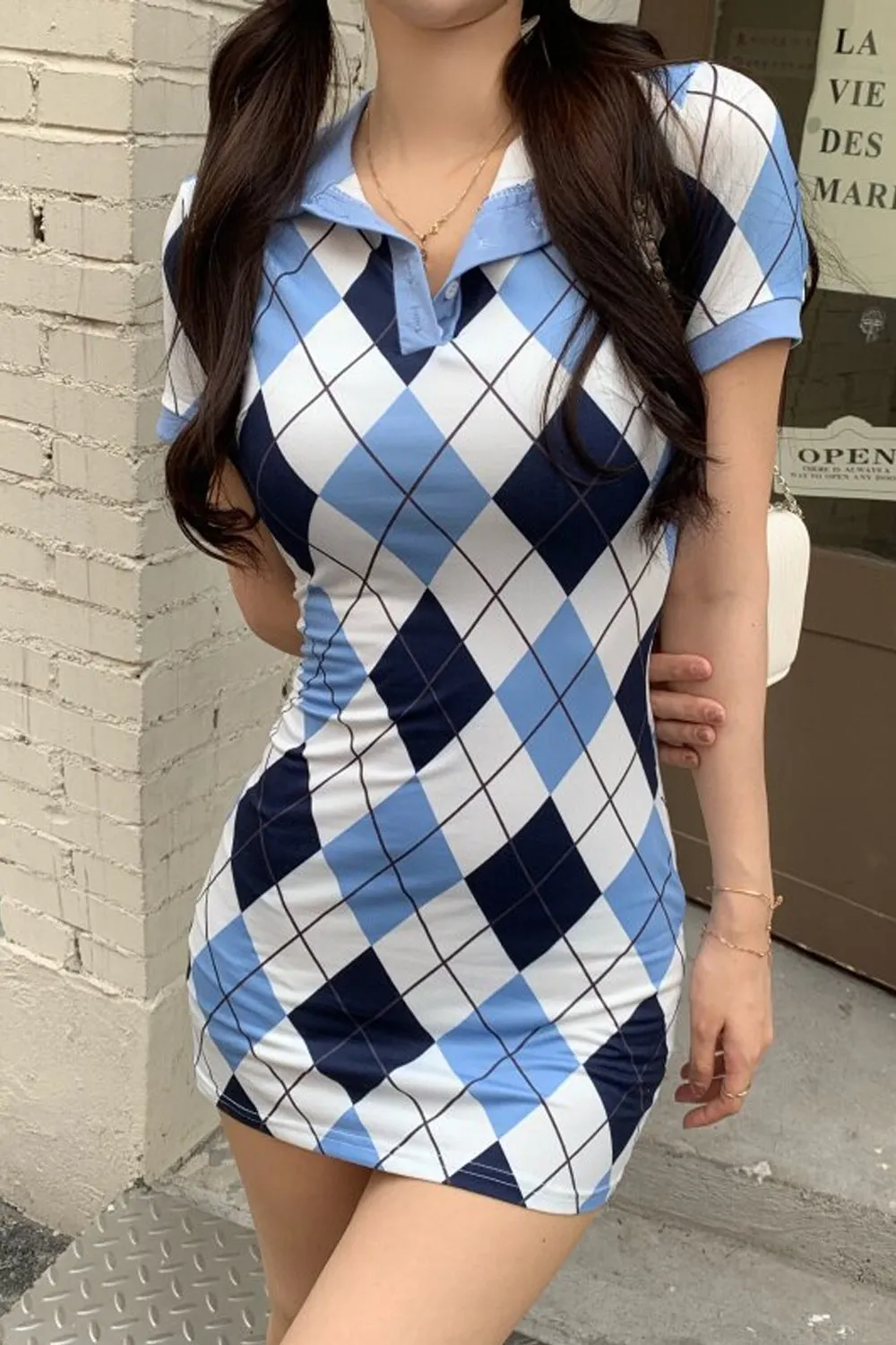 Sexy Argyle Pattern Bodycon Mini Dress Maxct