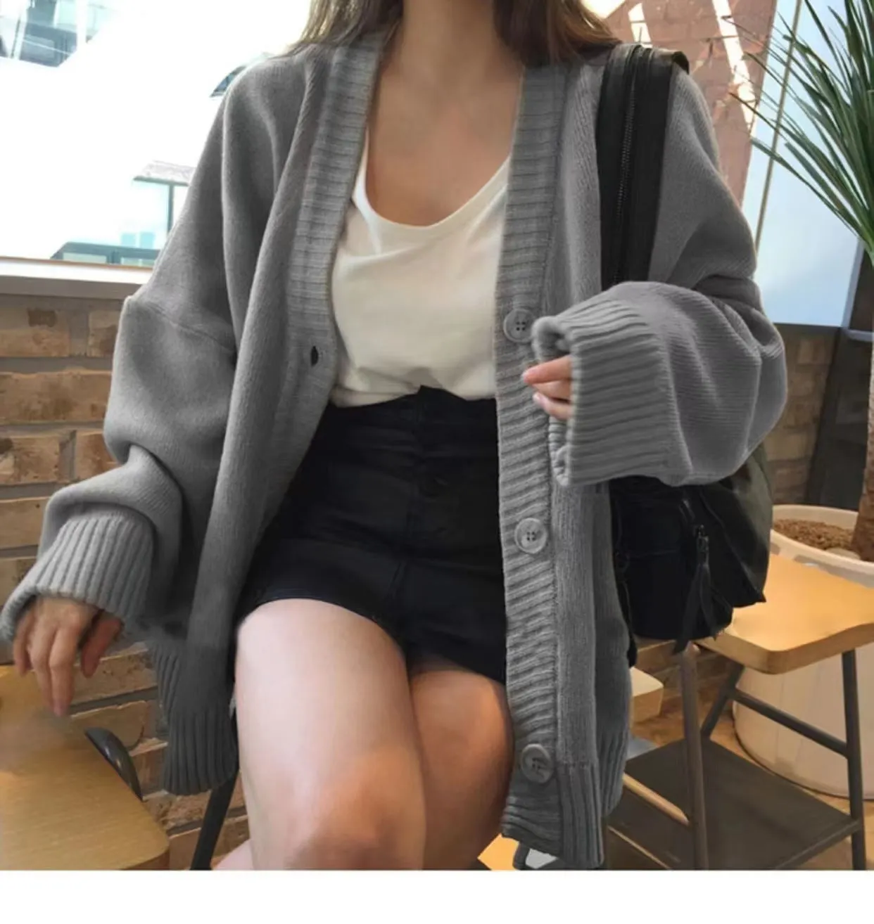 Maxct Solid Color Oversized Casual Knitted Cardigan