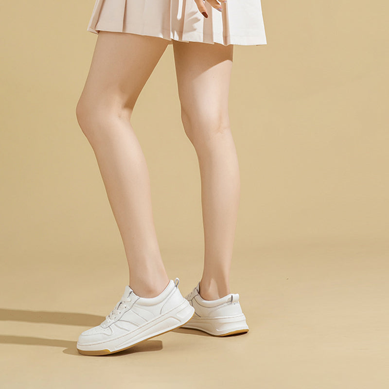 Women's Causal Genuine Chunky Sneakers - Beige Maxct