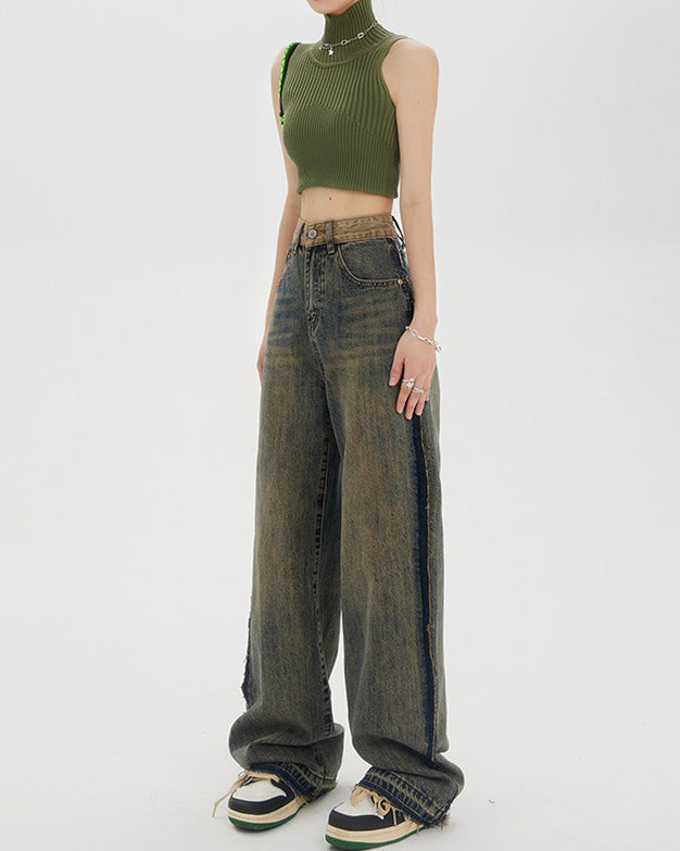 Washed Brown Jeans with Contrast Pocket Maxct