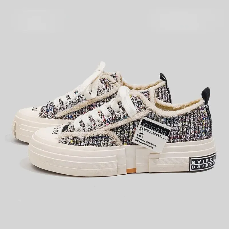 Low Top Canvas Platform Sneakers for Teen Girl's Maxct