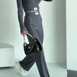 Maxct Ribbed Knit Crop Top Long Pants Suits