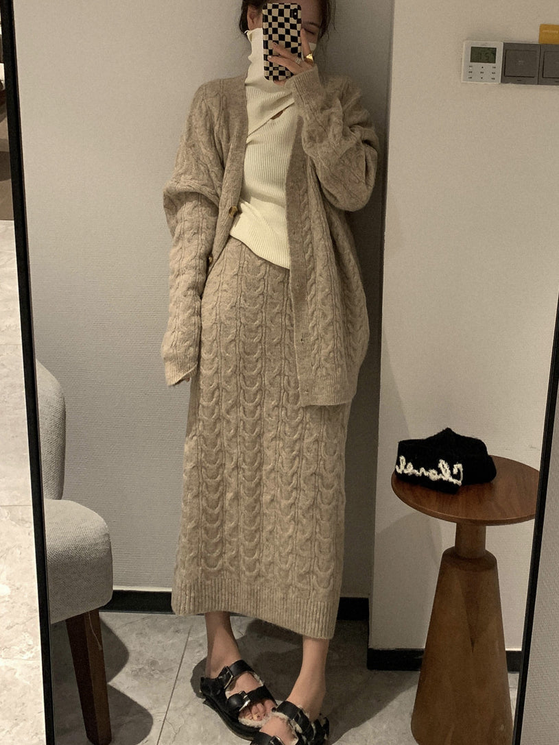 Maxct Casual Knitted Cardigan&Skirt 2 Piece Suit
