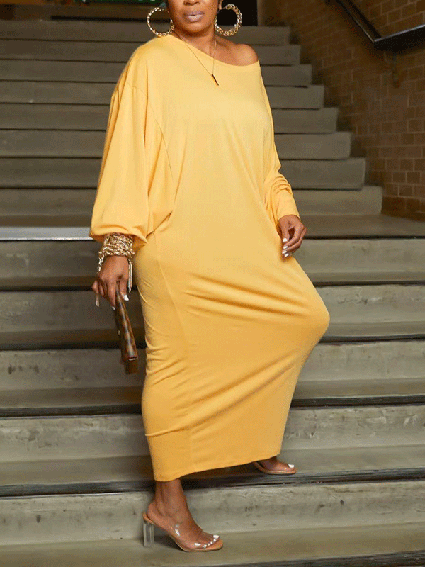 Solid Batwing Sleeve Maxi Dress Maxct