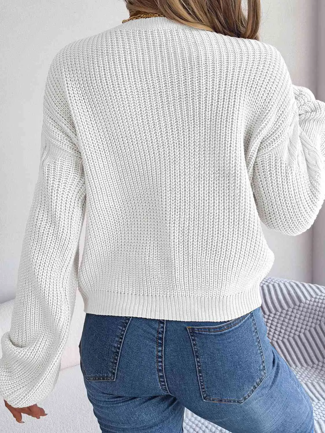 Maxct &Cable-Knit Round Neck Drop Shoulder Sweater