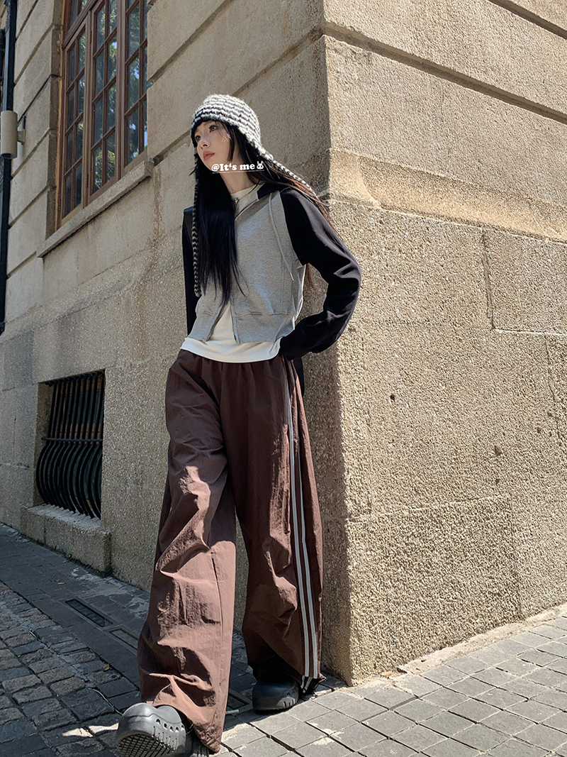 Grey Cropped Hoodies Zip Up Long Sleeve Sweatshirt Cardigan Oversized Autumn Fashion Wide Leg Track Pants Two Piece Sets