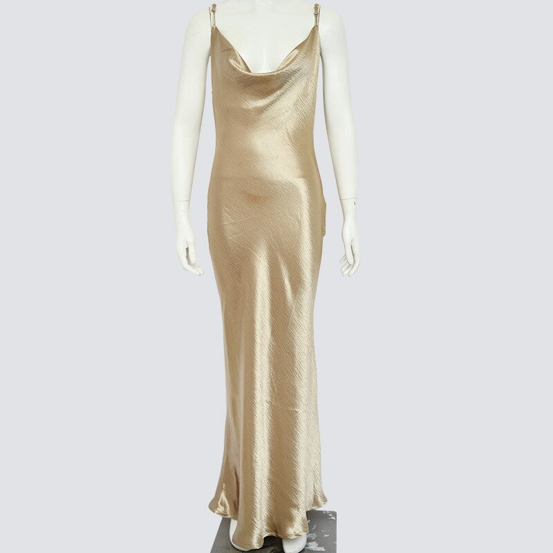 Elegant Satin Backless Long Dress For Women Gown Summer Spaghetti Strap Sleeveless Night Club Party Long Dress Vestido