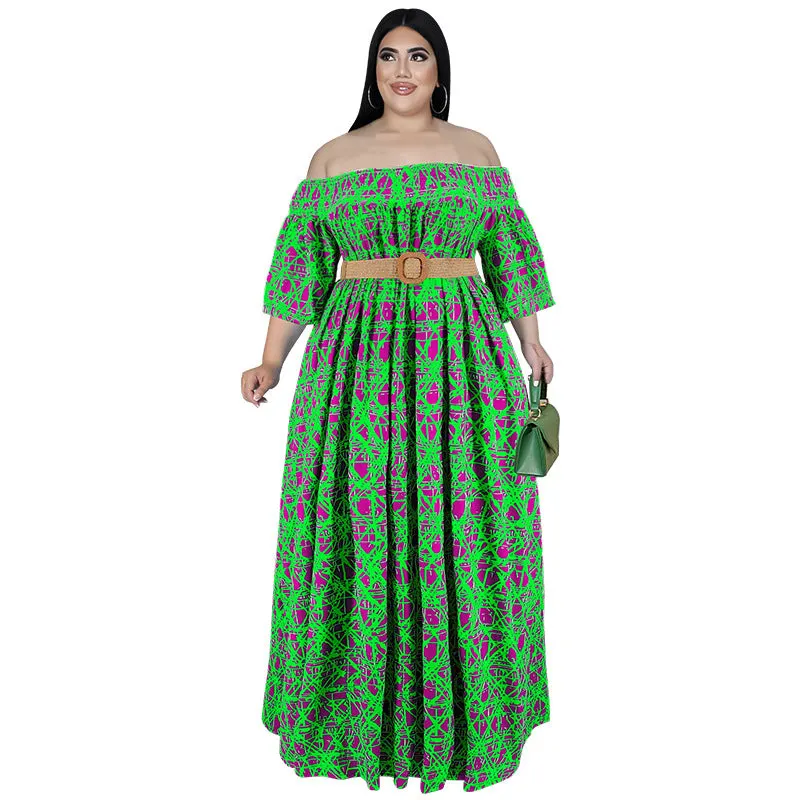 Casual Print Off Shoulder Dress Maxct