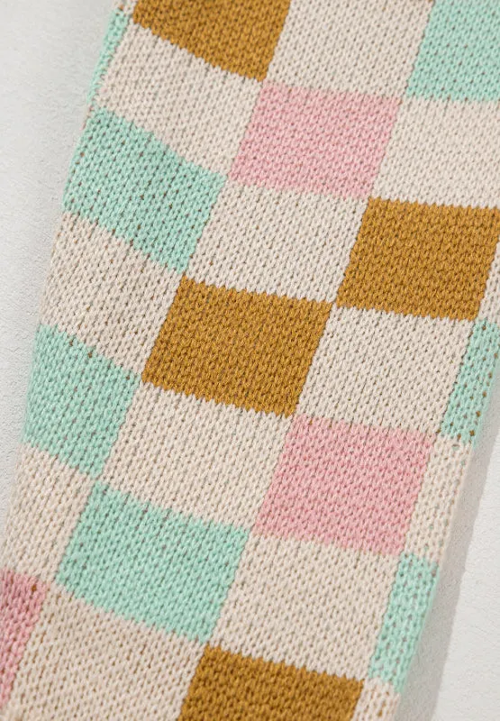 Maxct &Checkered Round Neck Drop Shoulder Sweater