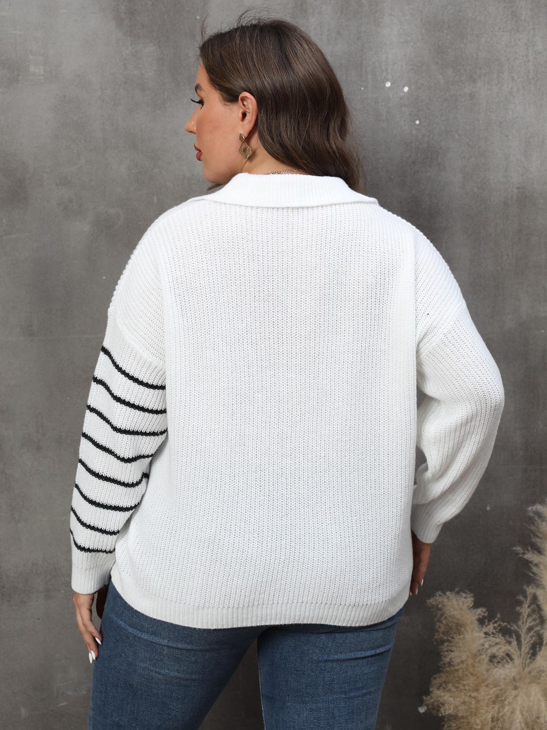 Maxct &Plus Size Striped V-Neck Sweater