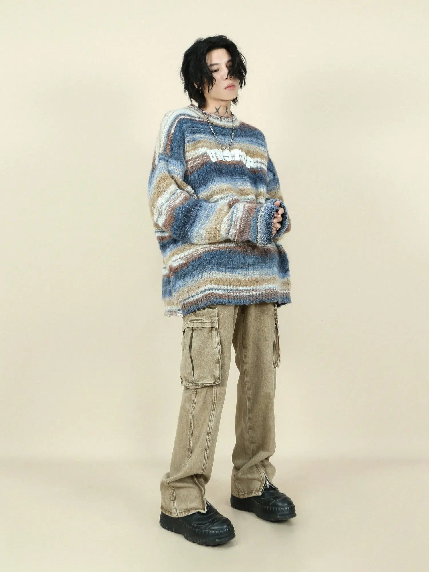 Maxct Faux Mohair Colorful Striped Sweater