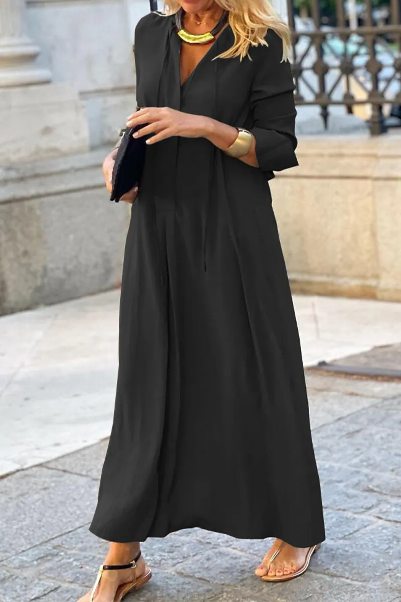 Maxct-Casual Solid Pocket V Neck Shirt Dress Dresses(6 Colors)