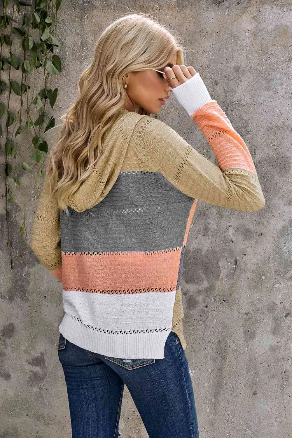 Maxct &Zip-Up Raglan Sleeve Openwork Hooded Cardigan - Image 6