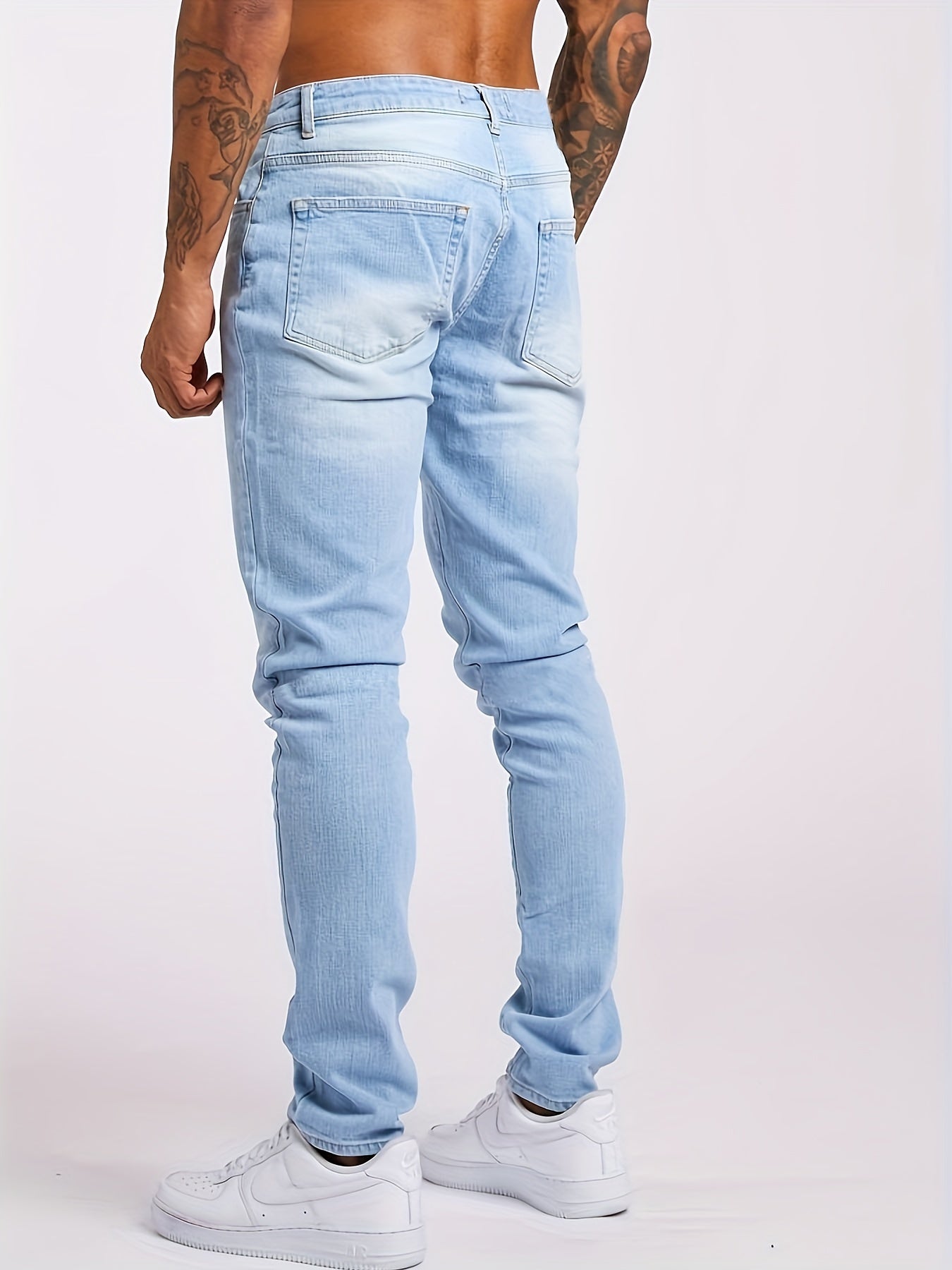 Maxct  Slim Fit Jeans, Men's Casual Street Style Solid Color Mid Stretch Denim Pants For Spring Summer