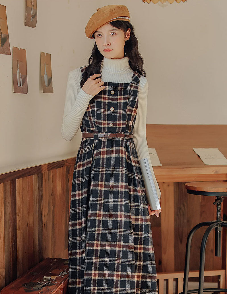 Holiday Plaid Pinafore Midi Dress Maxct