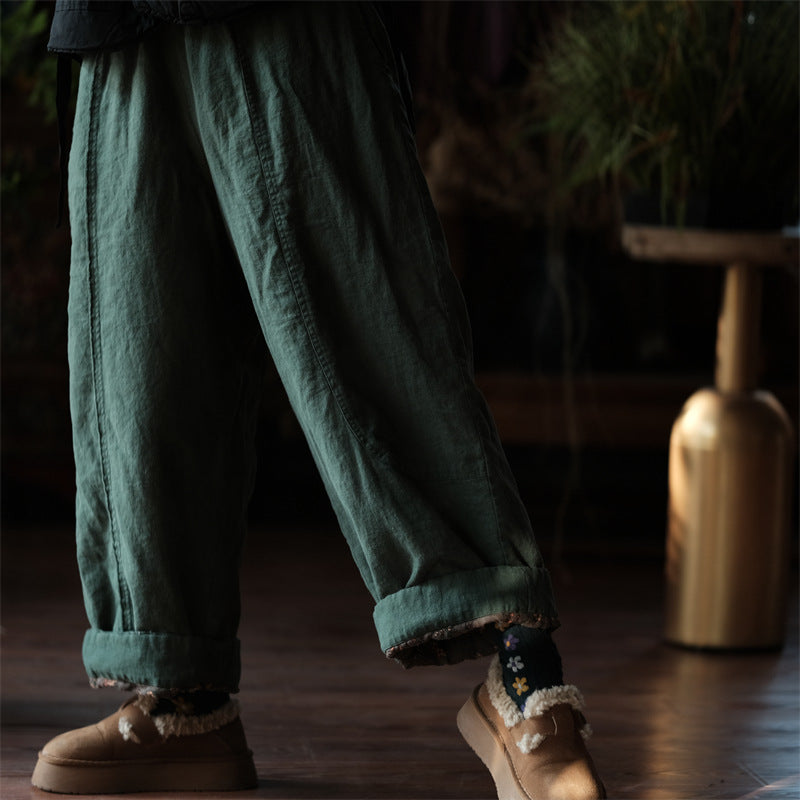Maxct Women Winter Cotton Linen Quilted Casual Pants