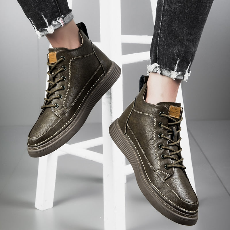 Leather Motorcycle Oxford Boots for Men Maxct