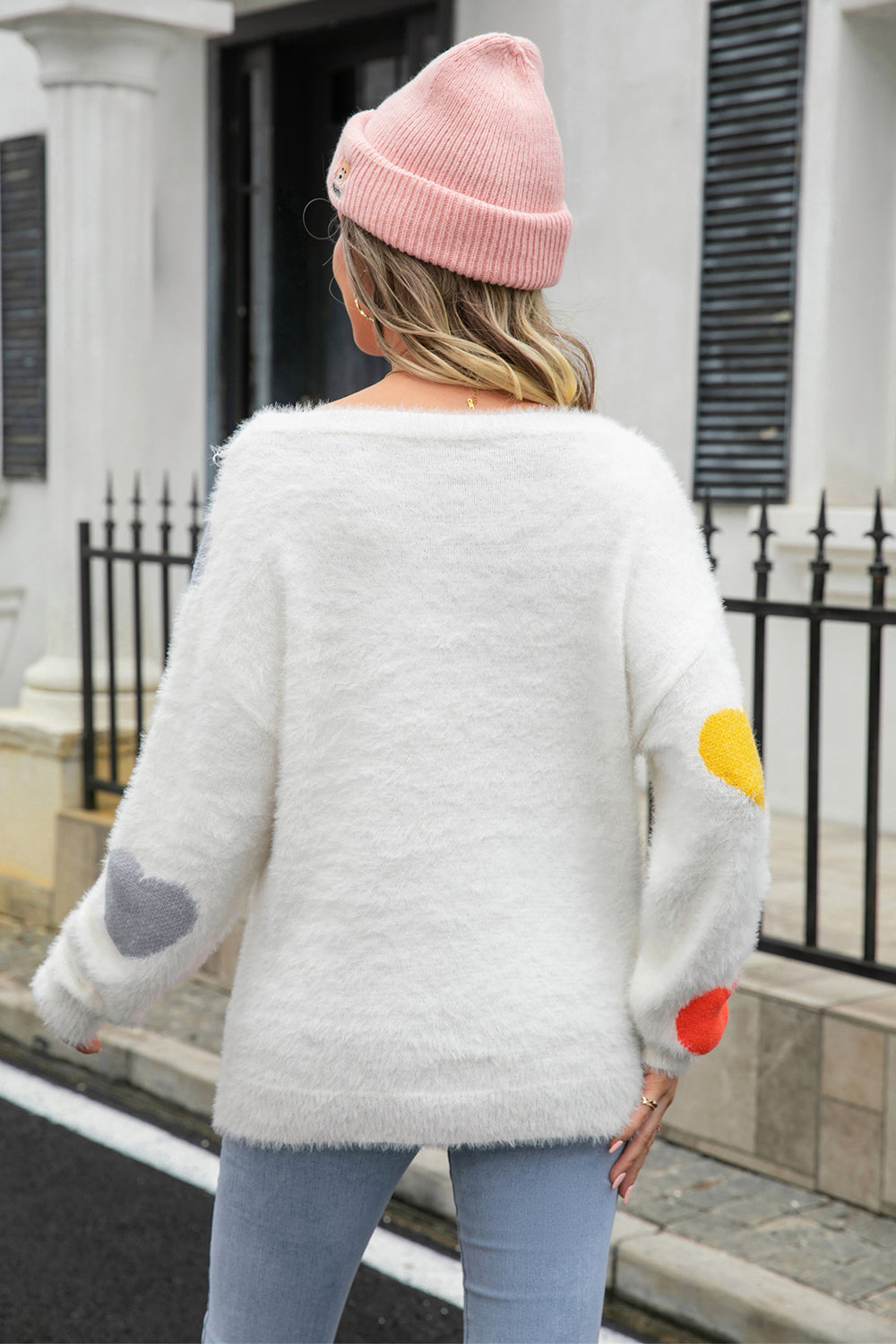 Maxct &Heart Pattern Round Neck Long Sleeve Sweater