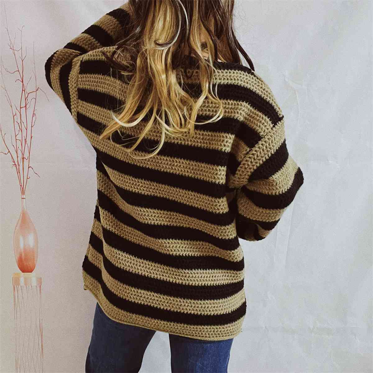 Maxct &Striped Round Neck Long Sleeve Sweater