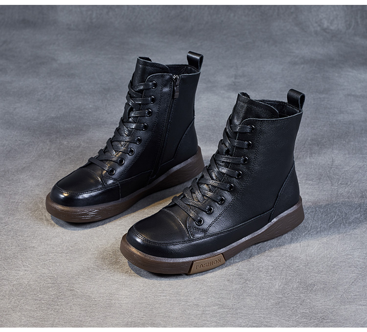 Handmade Retro Leather Ankle Boots: Women's Winter Flats - true deals club