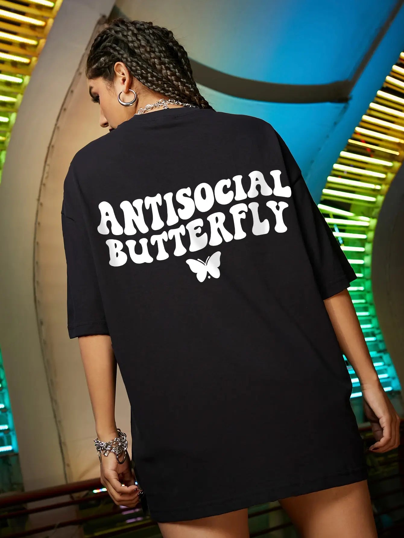 Maxct-Butterfly White Letter Printed T-Shirts Women 100% Cotton Black Short Sleeve Fashion Hip Hop Streetwear Summer Breathable Tshirt