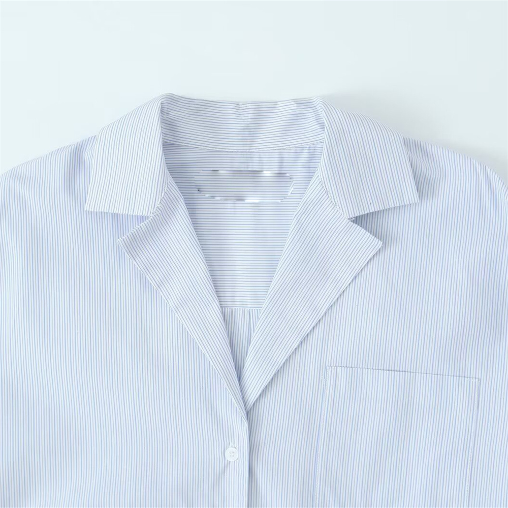 Autumn New Product Women's Fashion Style Simple and Casual Loose Striped V-neck Long sleeved Shirt Top