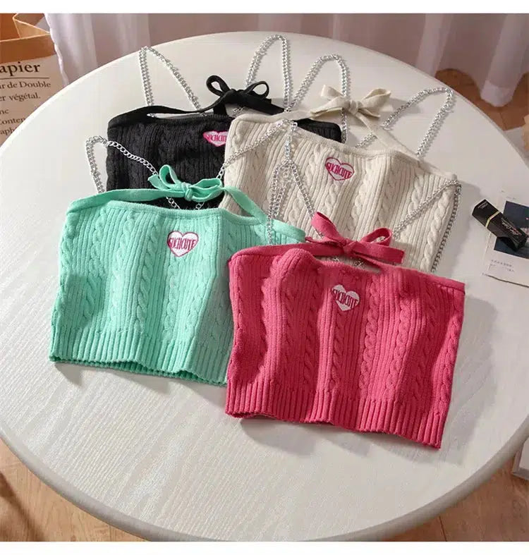 Maxct &Chain Strap Knitted Crop Top