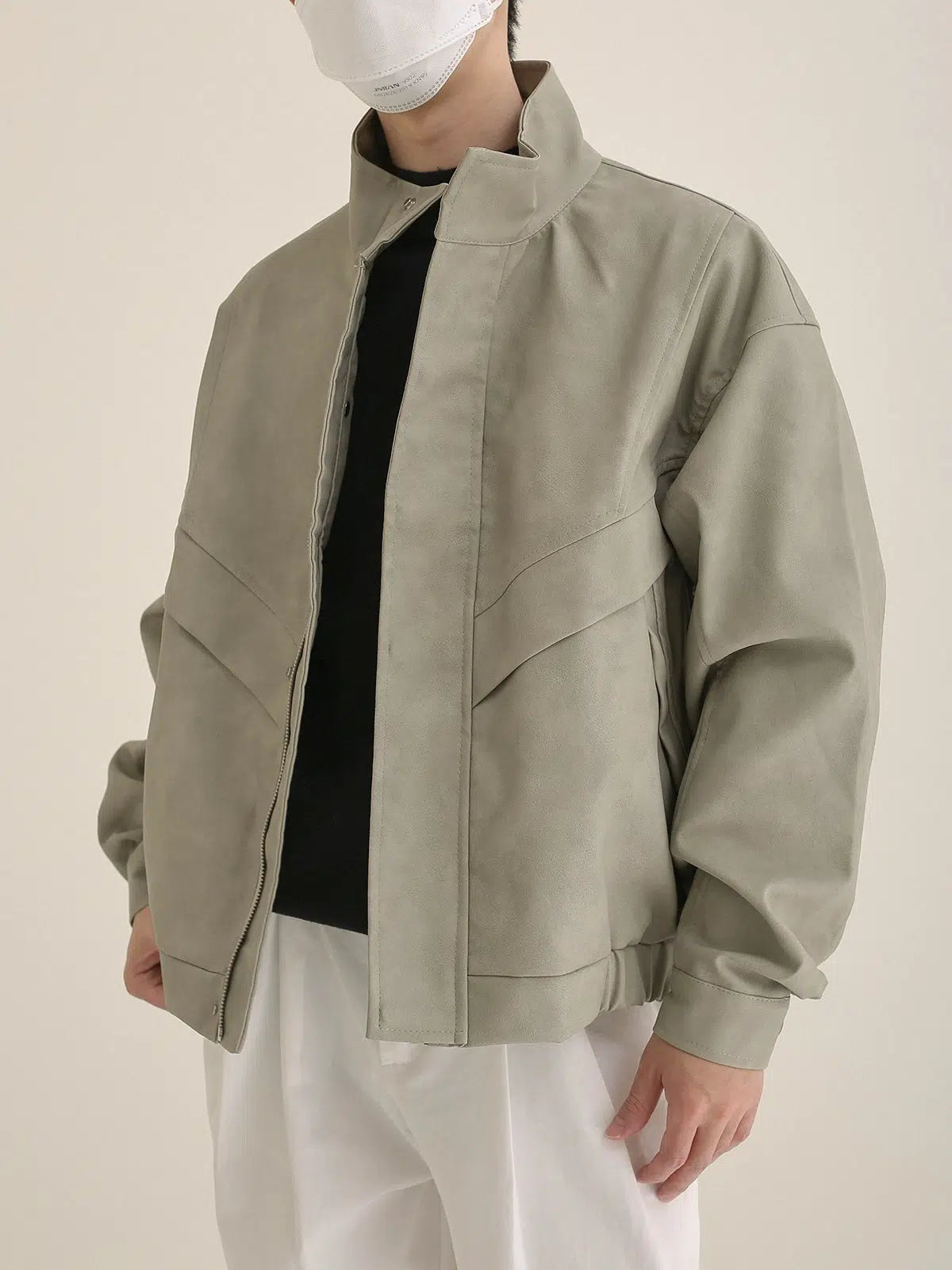 Maxct Distressed Stand Collar Leather Jacket