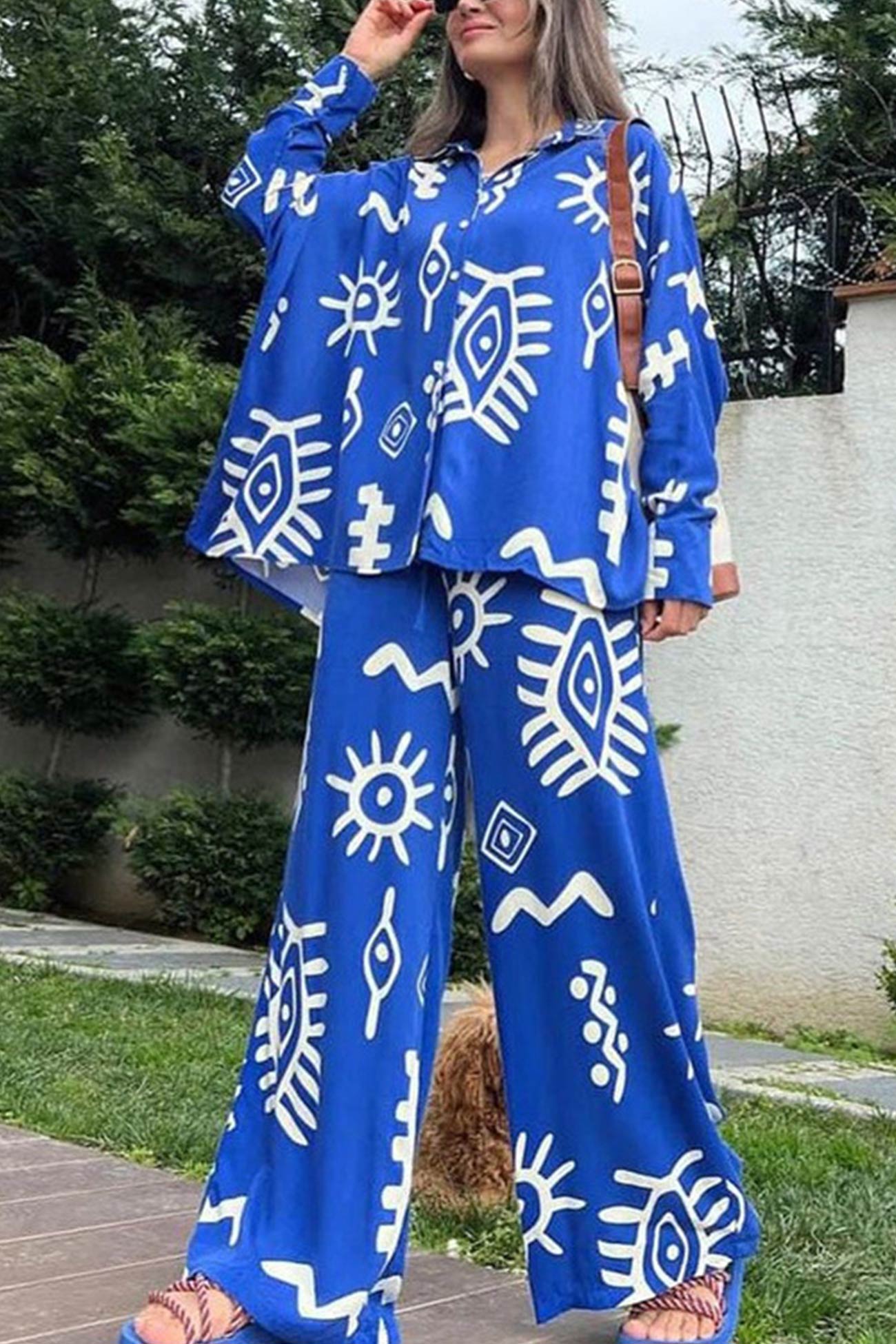 Maxct Printed Bat Sleeve Loose Shirt Suits