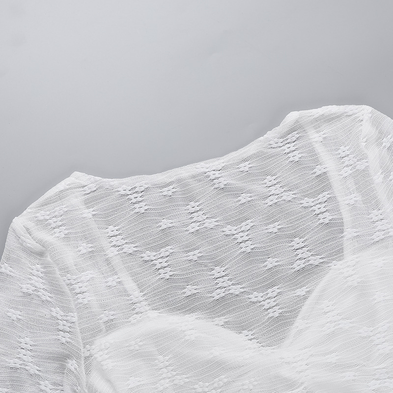 Sexy White Lace Bows Long Sleeve T-Shirt Top For Women Summer New See Through Hot Girl Slim Fit Long Sleeved Top Pullover