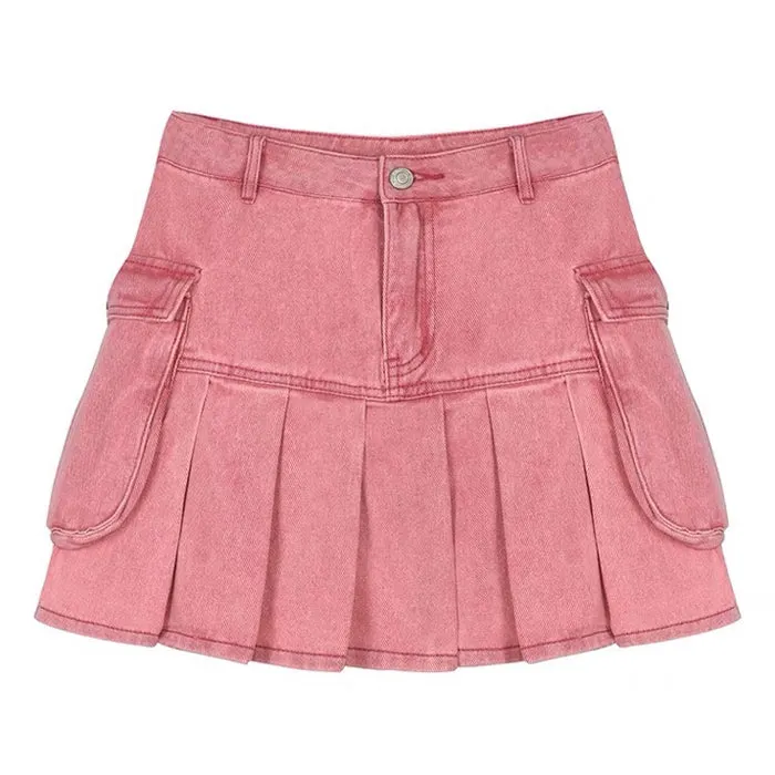Pink Denim Cargo Mini Skirt Maxct