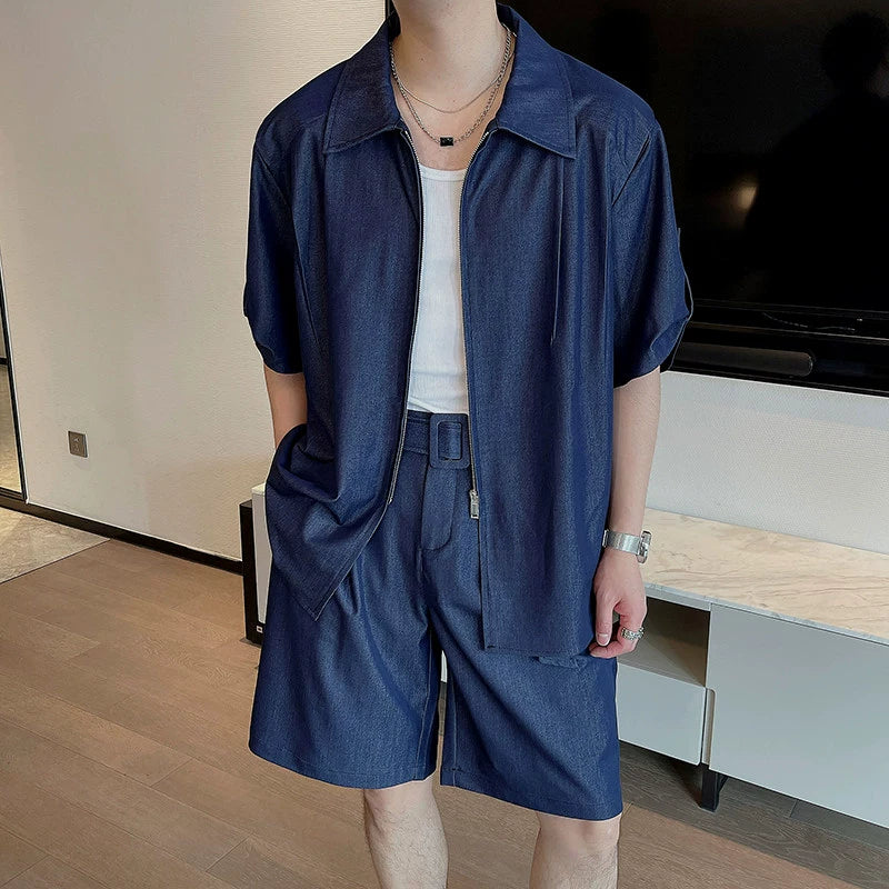 Maxct Casual Zipper T-shirt Shorts Two-piece Set