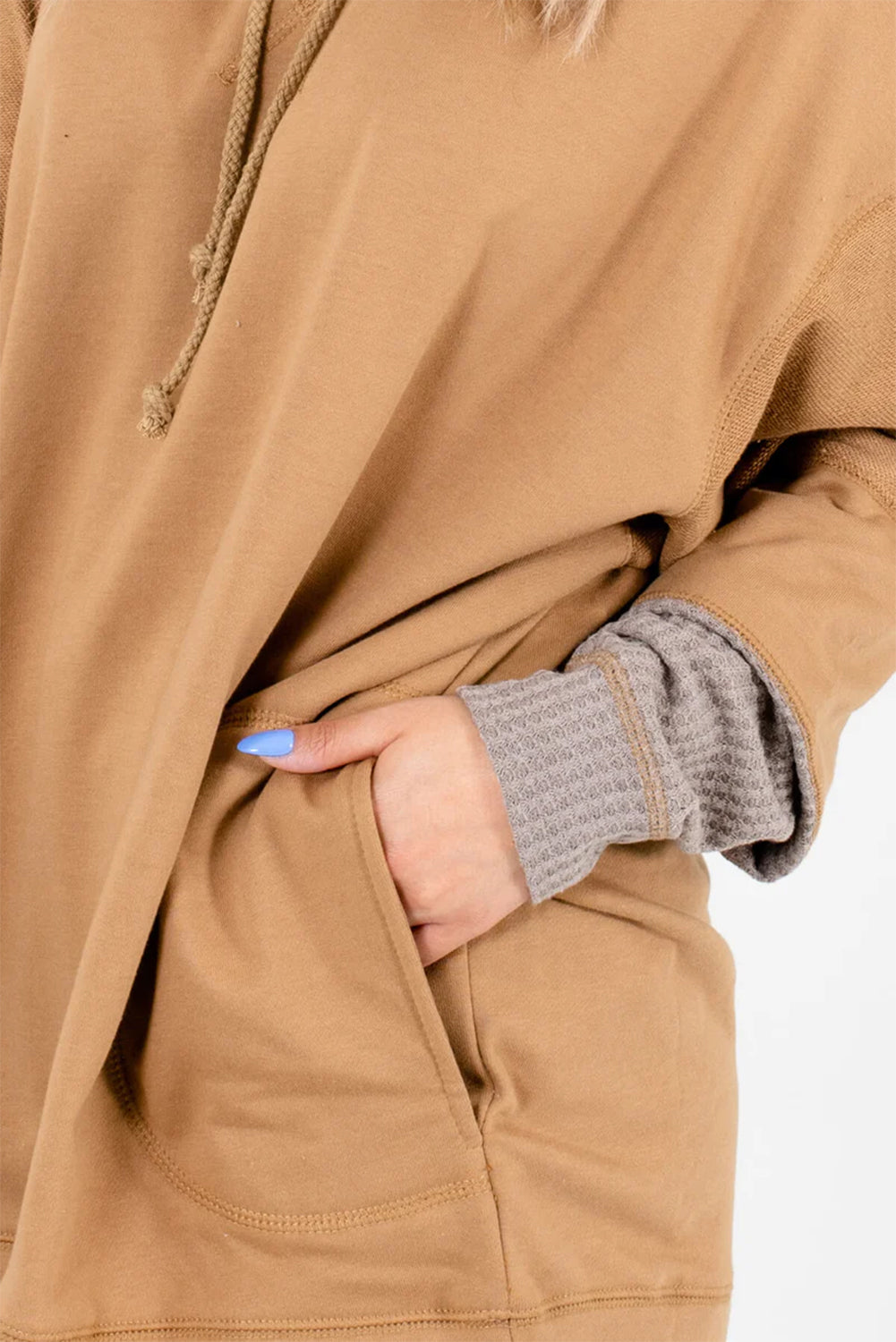Maxct &Drawstring Contrast Long Sleeve Hoodie
