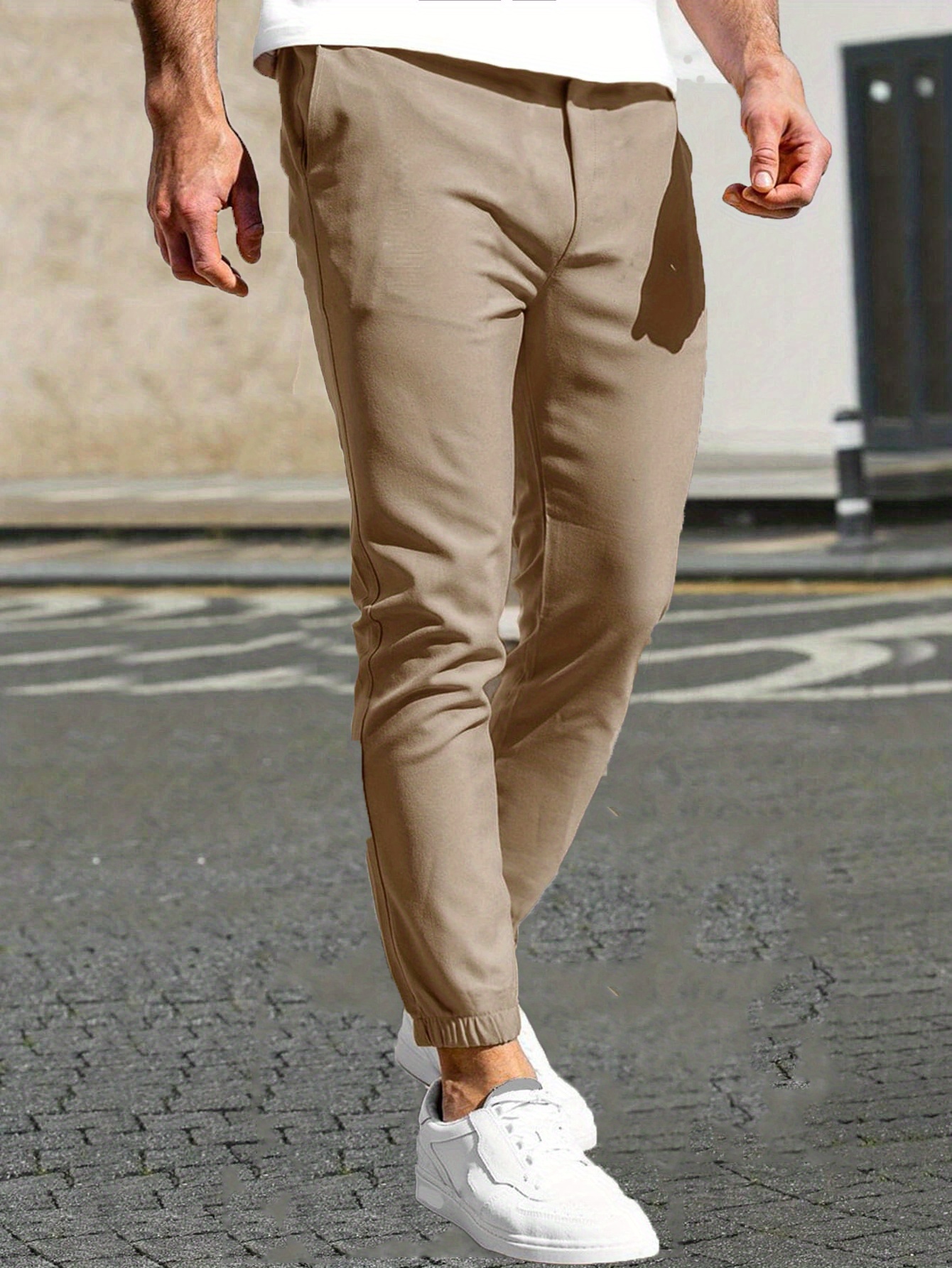 Slim Pockets Classic Trousers, Men's Casual Solid Color Lace-up Pants For Spring And Autumn