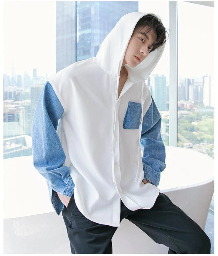 Maxct Hooded Shirt & Denim Sleeveless Jacket Set