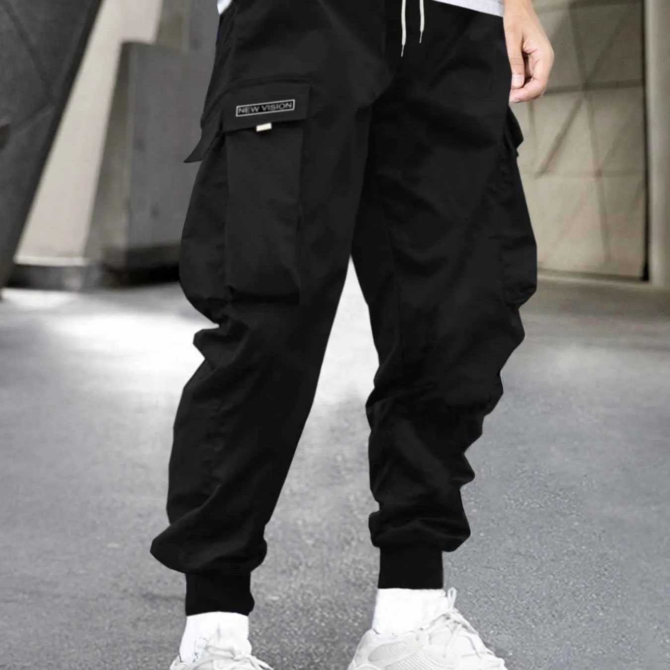 Maxct Men's Stylish Letter Graphic Cargo Pants with Flap Pockets - Drawstring Waist for Comfort