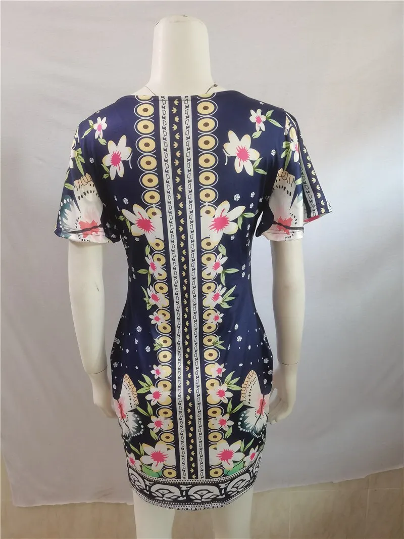 Women's Elegant Dress Vintage Floral Print Ruffles Bodycon Dress for Party Cocktails Casual Mini Dress Vacation Dress