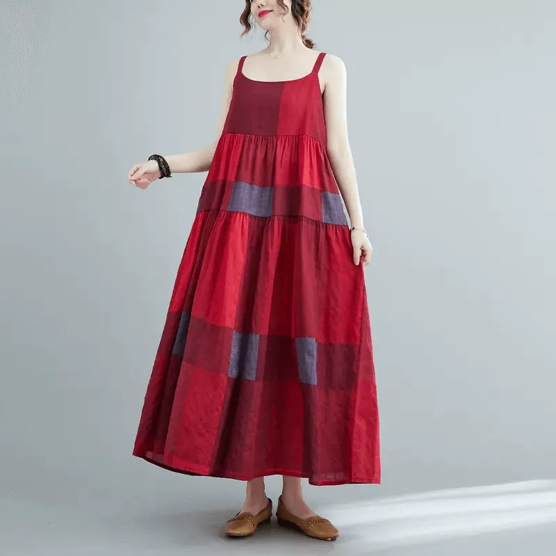 Maxct Women Summer Sleeveless Cotton-Linen A-Line Dress