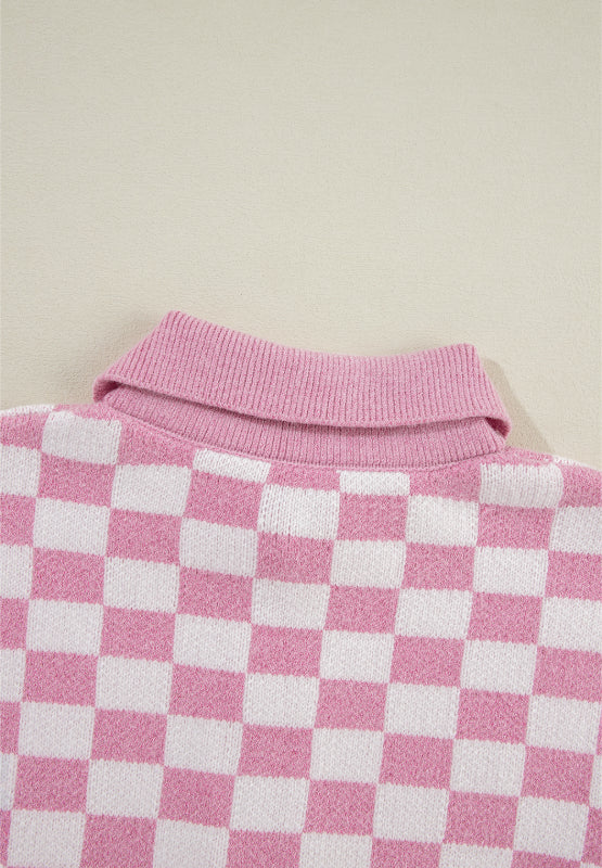 Maxct &Checkered Collared Neck Long Sleeve Sweater