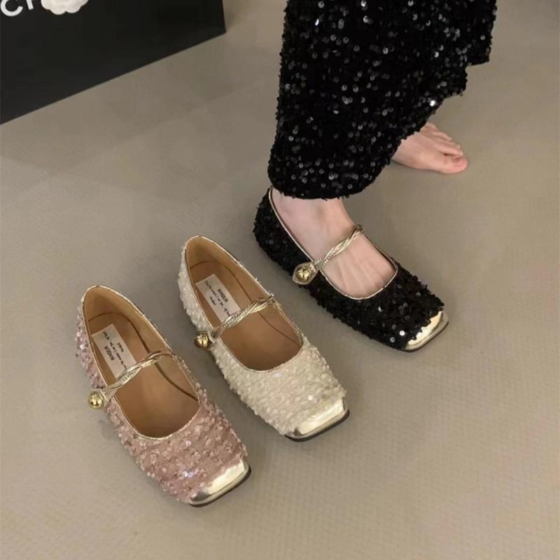 Sequined Square Toe Mary Jane Flats Maxct