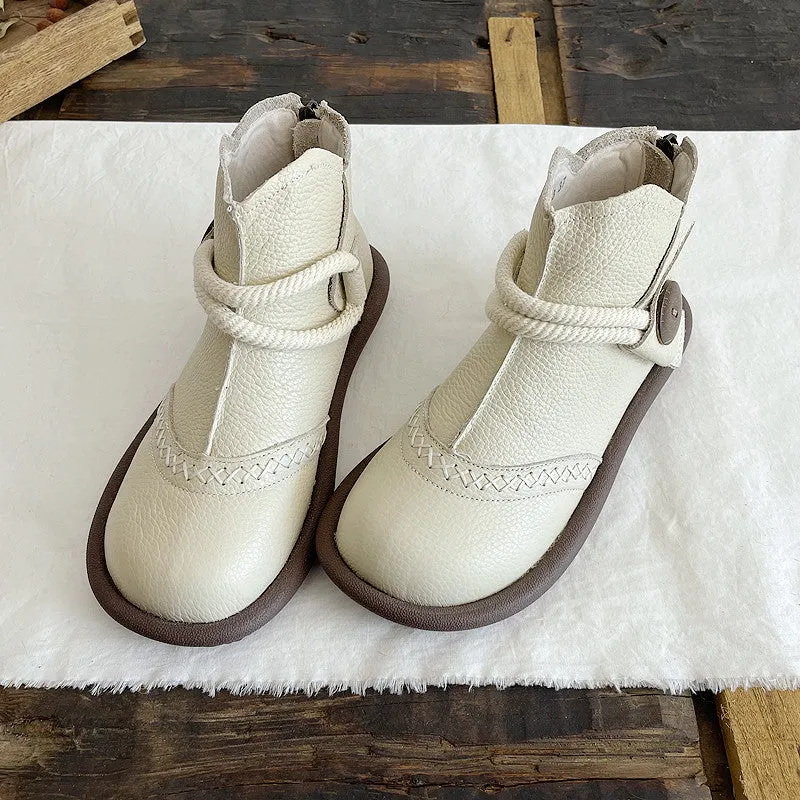 Maxct Women Round Toe Leather Warm Waterproof Short Boots