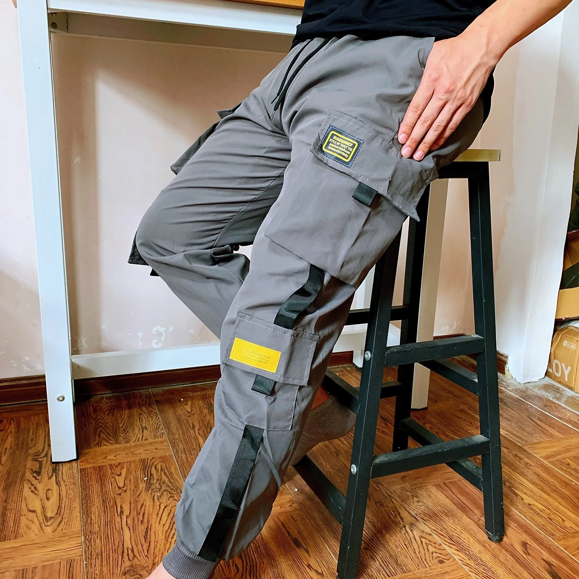 Maxct Classic Design Multi Flap Pockets Cargo Pants, Men's Casual Techwear Drawstring Cargo Pants Hip Hop Joggers For Autumn Summer Outdoor