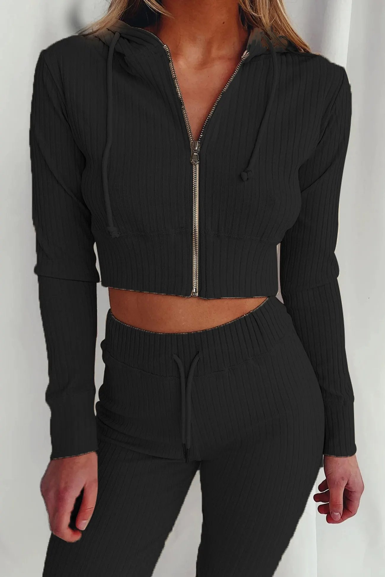 Maxct Ribbed Knit Hoodie Long Pants Suits