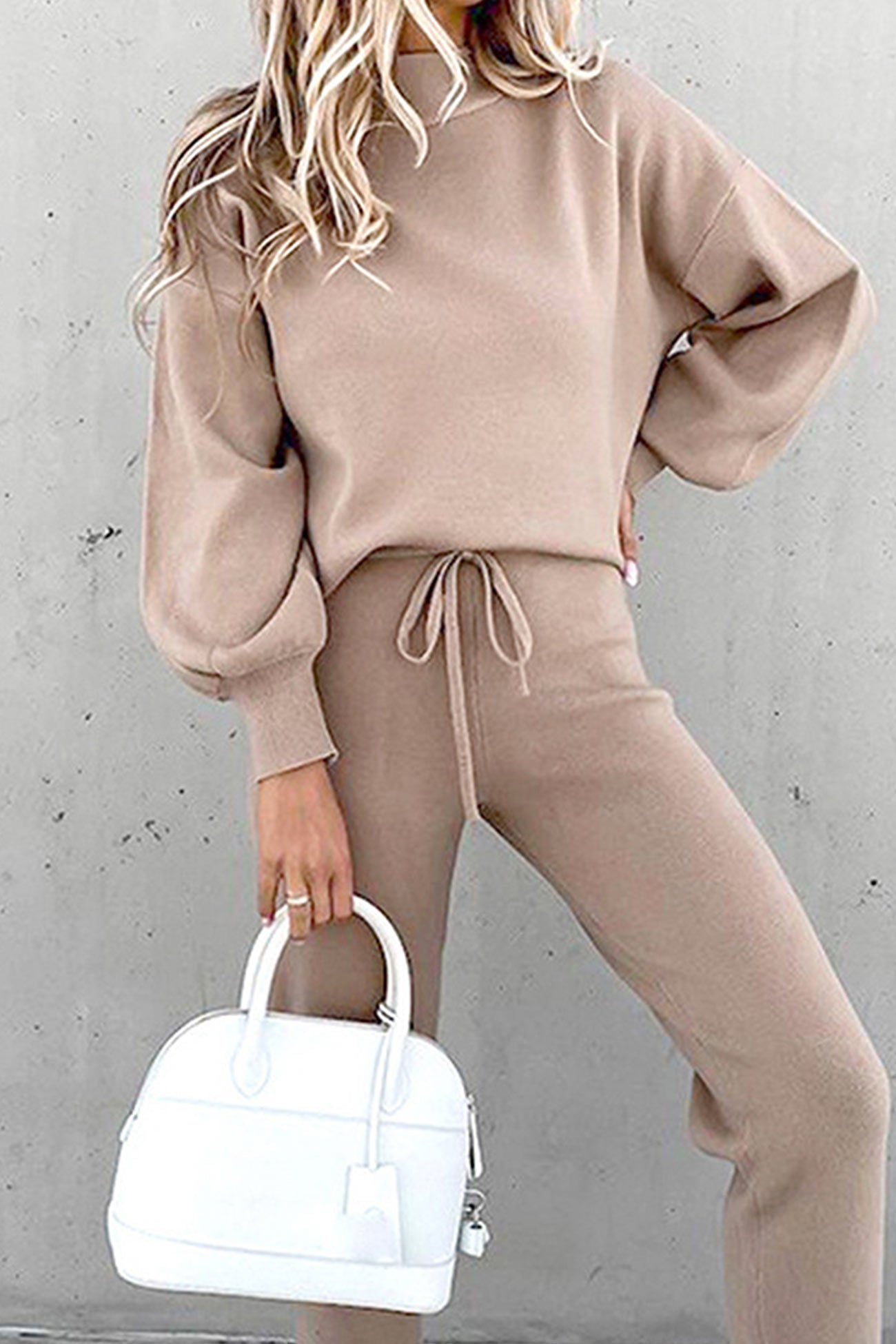 Maxct Mock Neck Puff Sleeve Sweatshirt Long Pants Suits